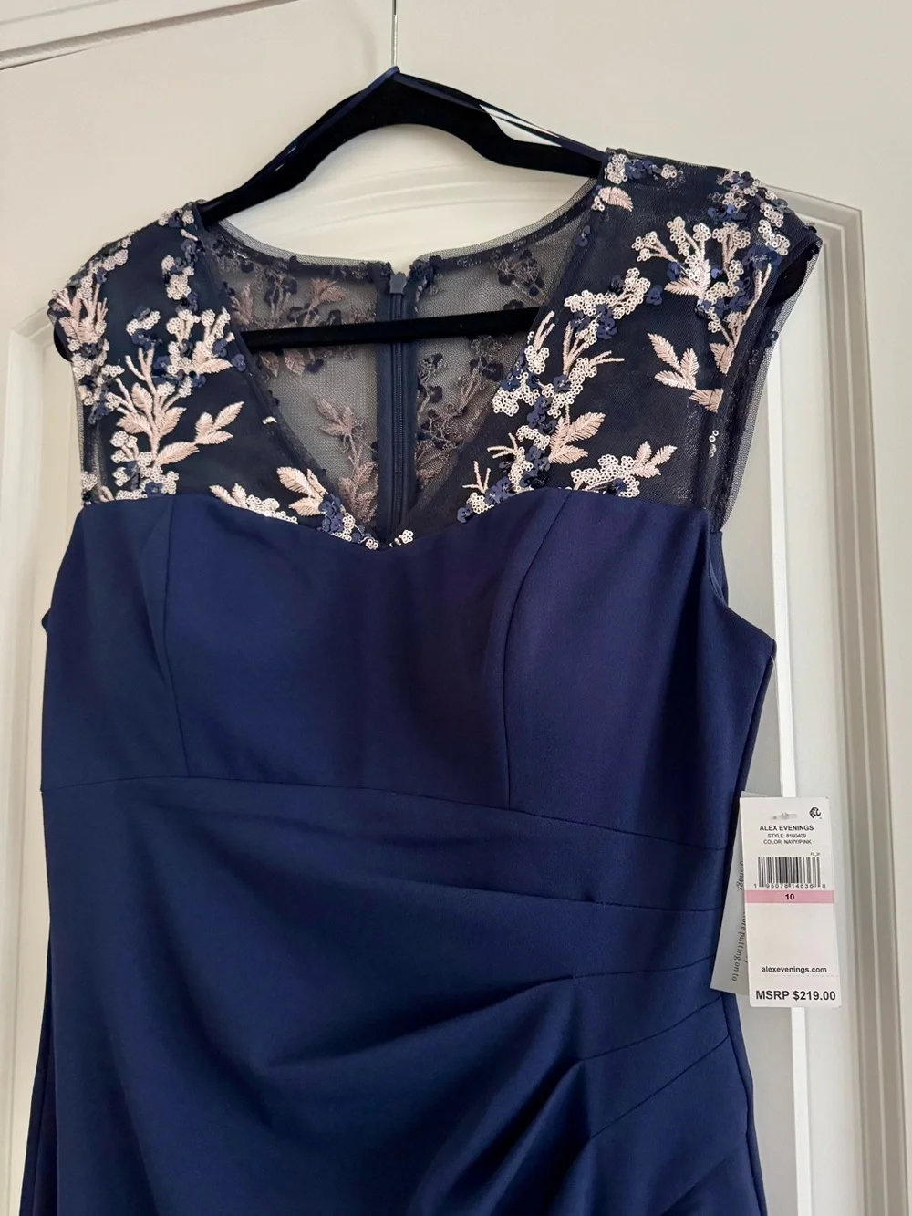 NWT Alex Evenings Long Column Maxi Dress Gown - Navy Blue/Pink Floral Size 10 - Picture 5 of 8